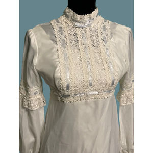 70s Handmade Wedding Dress Empire Waist Blue Ribbon